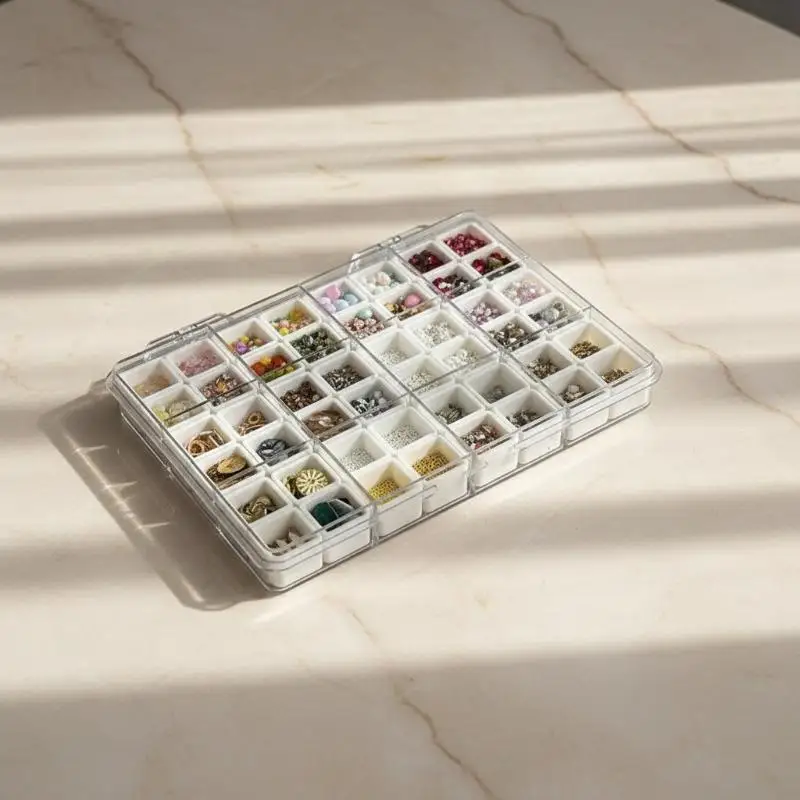 48-teilige Nagelzubehör-Aufbewahrungsbox mit Mini-Fächern, transparente Schmuck- und Ohrring-Aufbewahrungsbox, Display-Organizer-Behälter