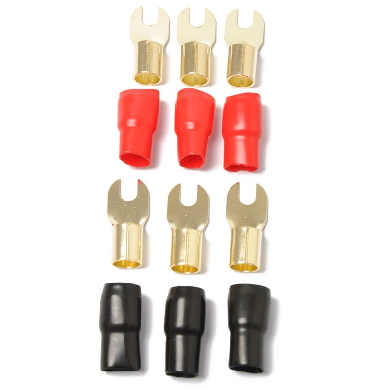 3 Pairs Connectors Copper Gold Plated 0 Gauge Spade Terminal Crimp Crimp Barrier Spades For Speaker Wire Cable