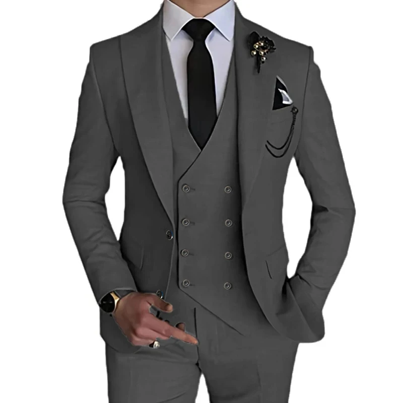 New Wedding Suit Men Suit Vest Trousers Solid Color Business Business Stretch Fabric Blazers Pants Bridegroom Best Man 3 Pcs Set