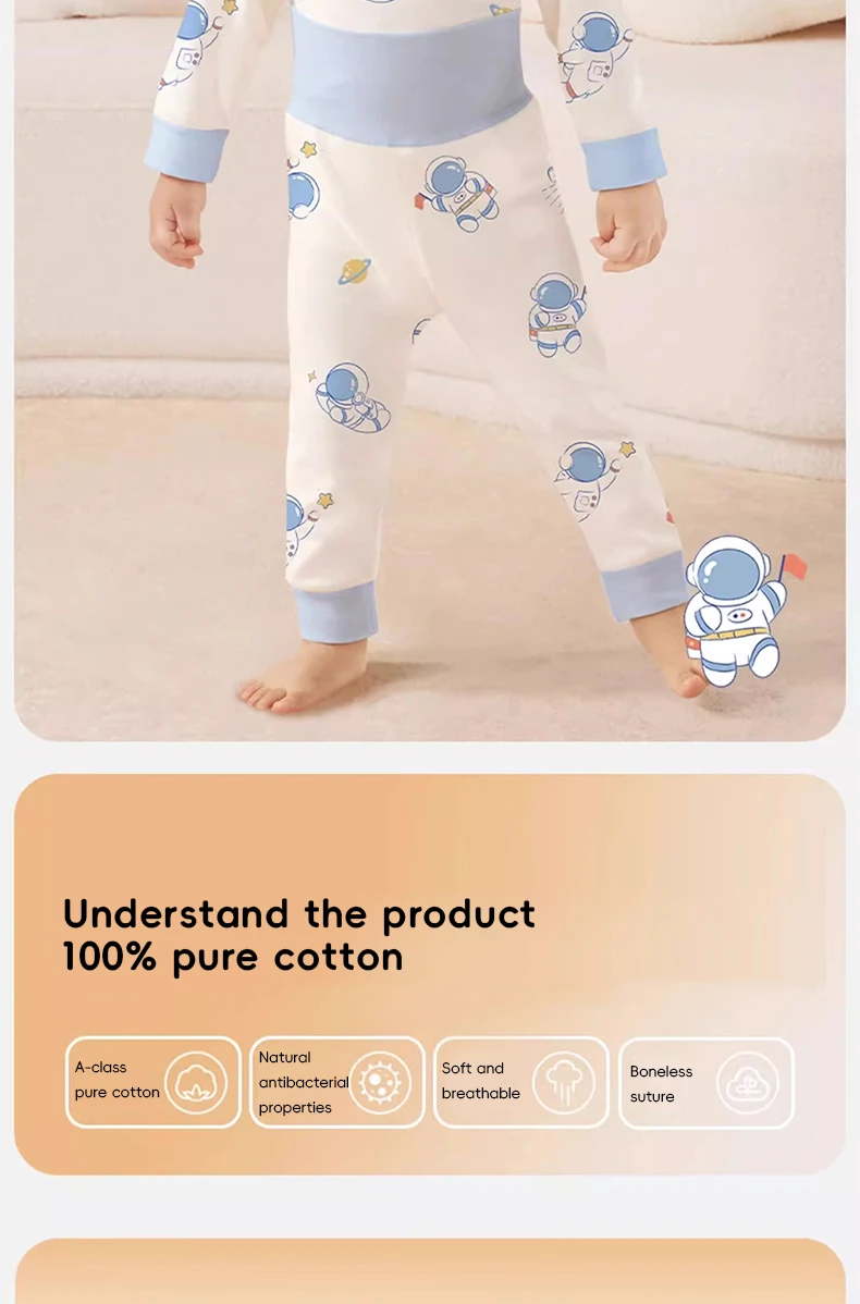 AIBEDIAL Baby-Pyjama-Set für Jungen, Herbst und Winter, langärmelig, hoch tailliertes Outfit, weicher Boden, Unterwäsche, zweiteilige Nachtwäsche für Kleinkinder – Detail 3