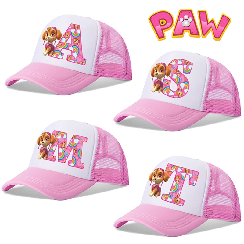 Boné de Beisebol Patrulha Canina Skye Desenho Animado Letras A-Z Estampadas Acessório de Cabeça para Meninas Chapéu de Verão Ajustável Moderno Presente