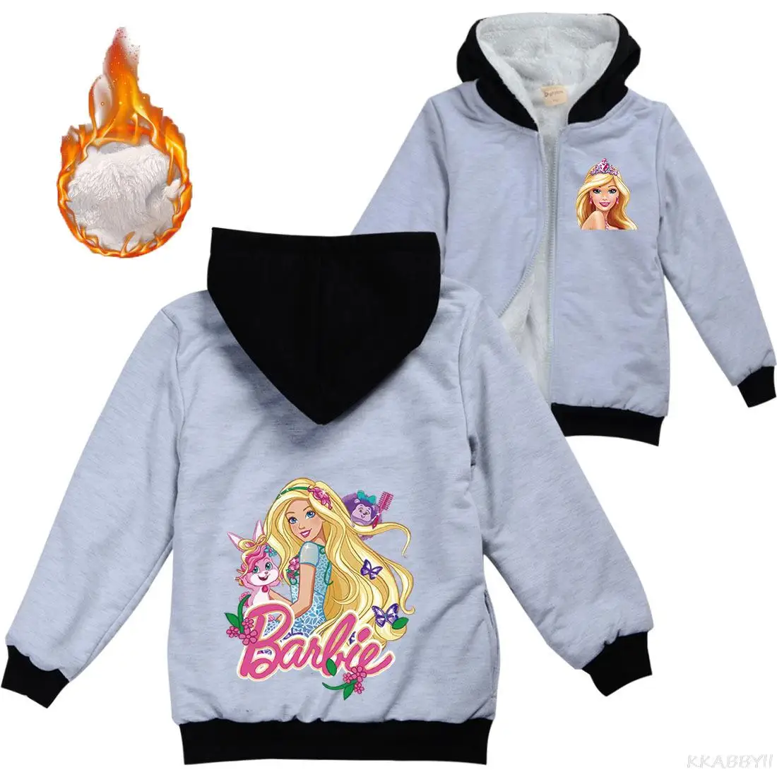 Kids Warm Thick Velvet Hoody Jacket Barbie Clothes Boys Clothes Baby Girls Zipper Jackets Children\'s Coat