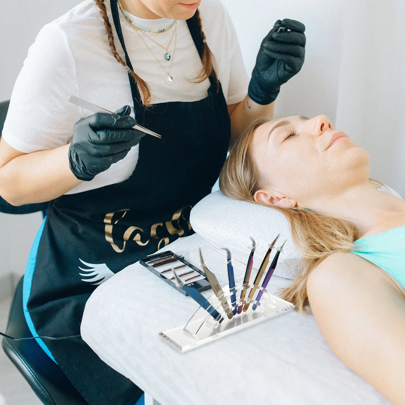 1pc Acrylic Tweezers Stand Eyelash Extension Tool Holder Transparent Storage Rack For Makeup Organizer Display Shelf Multi-Use