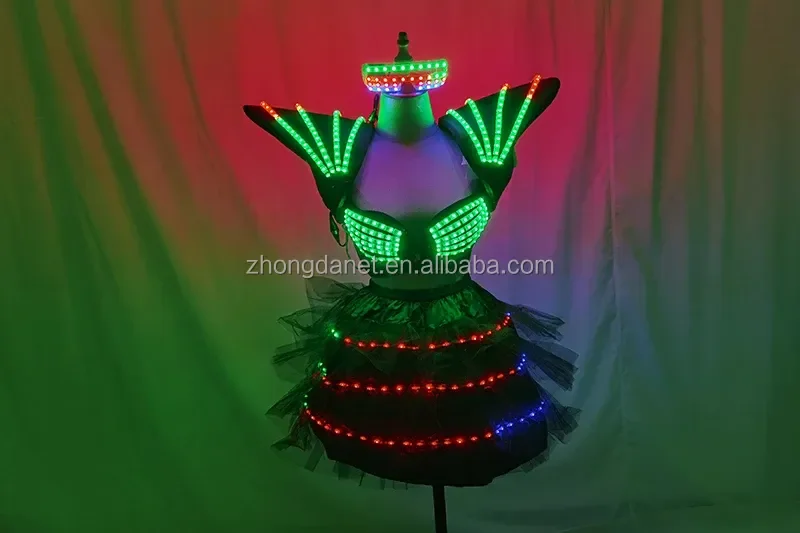 LED Luminous Robot CostumeCosplay Futuristic Light Up Clothing Women Luminous Show Party Dance Rave Outfit Robot Gogo Dancer Fan
