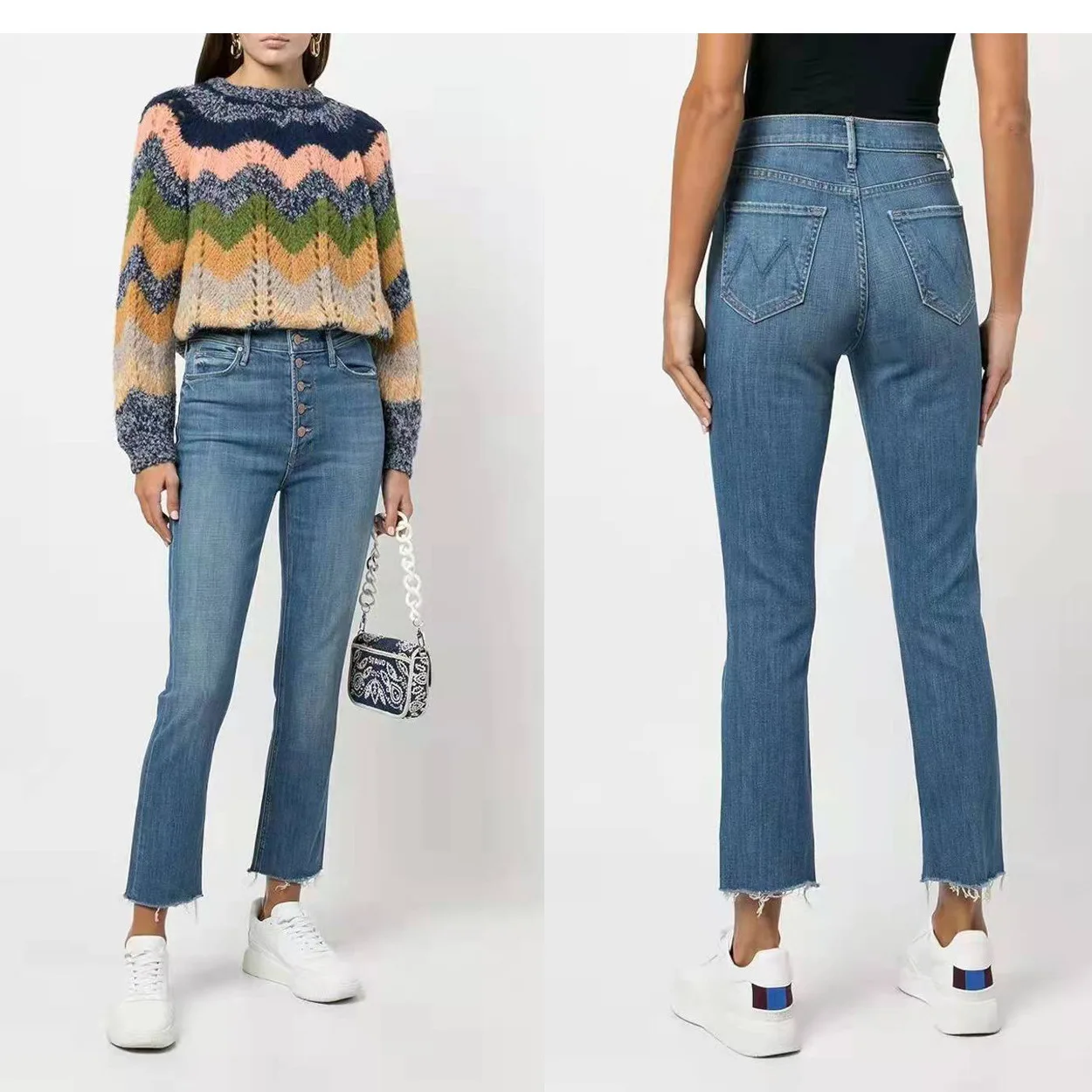 

Jeans For Women 2024 New Spring Micro Elastic High Waist Button Fly Cropped Slim Straight-Leg Cigarette Pants Casual Style