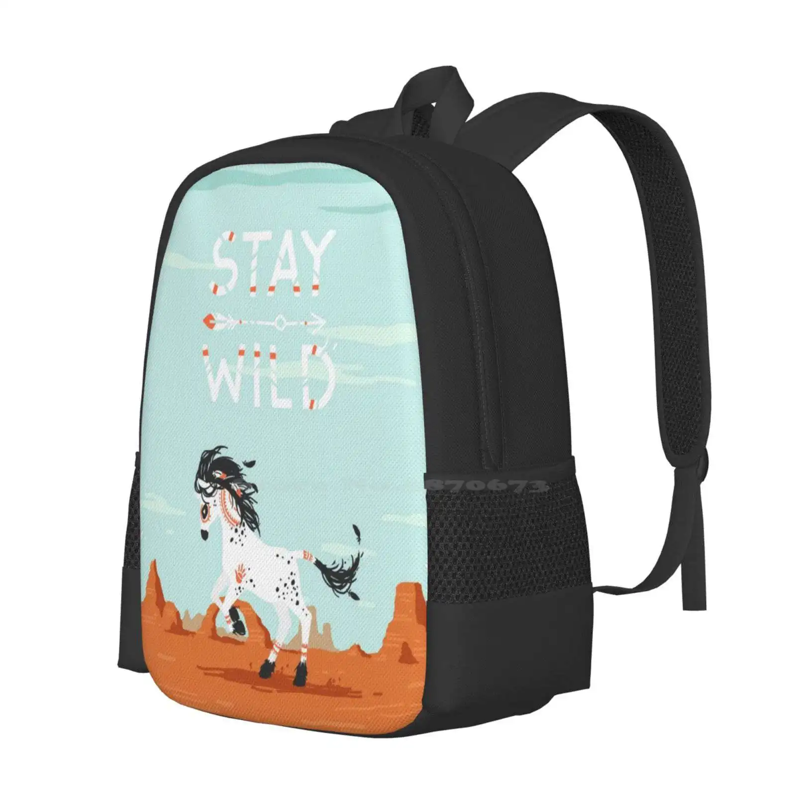 Stay Wild Hot Sale Schoolbag Backpack Fashion Bags Horse Run Mane Text Motivation Nursery Freeminds Blue Stallion Cowboy Wild