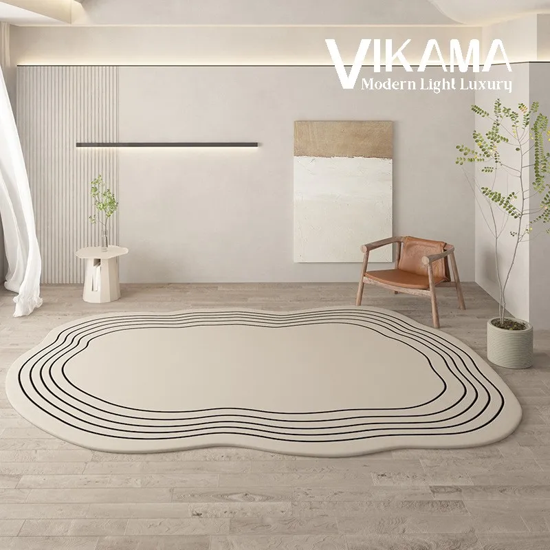 VIKAMA Minimalist art line design irregular plush carpet cream wind living room bedroom sofa lounge area Soft non-slip floor mat