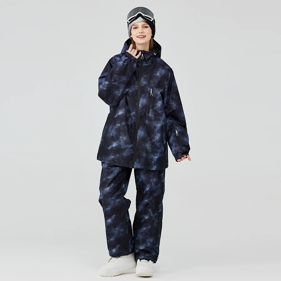 

Men and Women Snow Suit Wear, Winter Trousers, Skiing and Snowboard Overalls, Winter Clothing Jacket and Pant, denim pattern