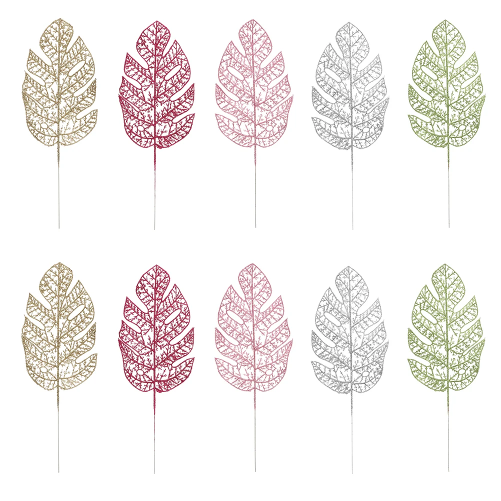 

10 Pcs Monstera Leaf Plastic Flower Artificial Xmas False Leaves Decor Holiday Plant Decor Christmas Table nament DIY Bouquet