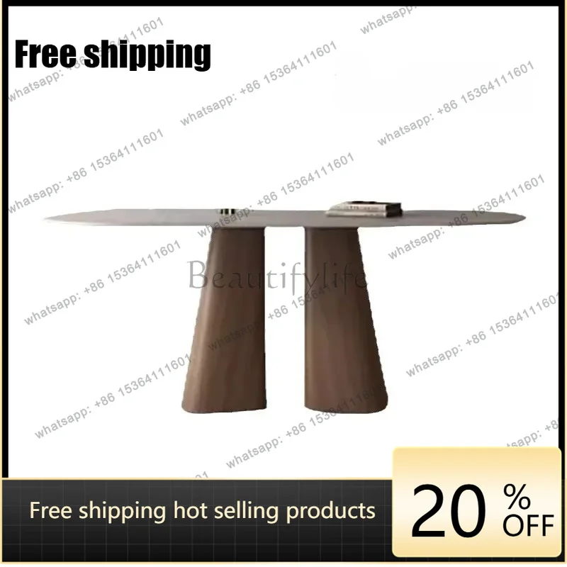 zj. Nordic Rock Slab Dining Table And Chair Combination Household Small Apartment Rectangular Ash Solid Wood Dining Table