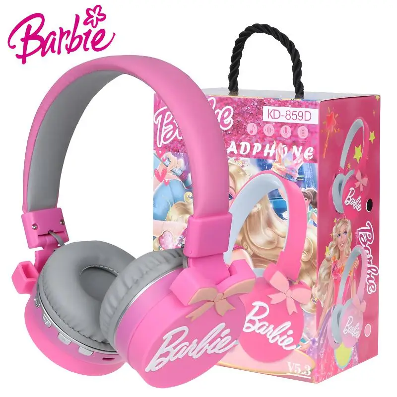 

Miniso Barbie Wireless Bluetooth Headphone Pink 3D Stereo Headset Ladies Head Mounted Style Bluetooth Music Headset Girl's Gift