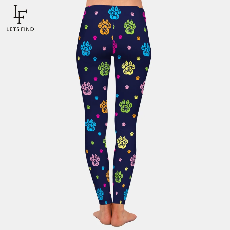 LETSFIND-mallas con estampado de pata de perro para mujer, Leggings de cintura alta, suaves y cómodos, para Fitness, novedad