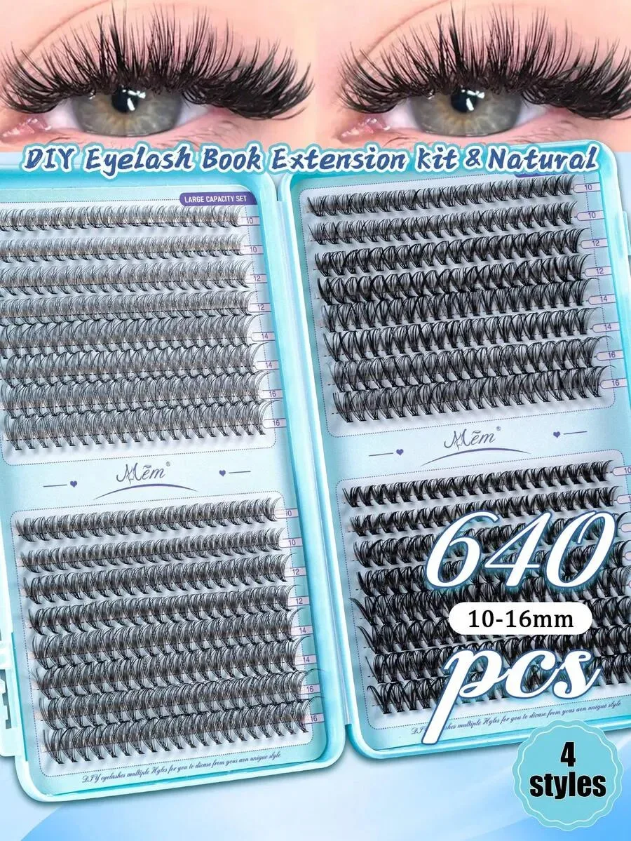 640pcs Mixed 10D-60D Lash Clusters, 0.07mm Curl 10-16mm, 3D Russian Volume, Reusable for Beginners, Daily & Gifting