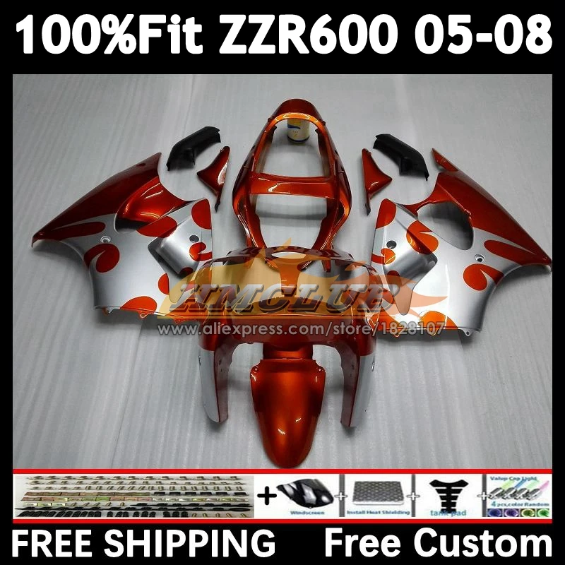 Injection Body For KAWASAKI orange silve NINJA 600CC ZZR600 154No.23 ZZR-600 ZZR 600 05 06 07 08 2005 2006 2007 2008 OEM Fairing