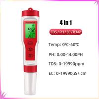 B50C 1 PCS 4-In-1 Digital Water Quality Tester PH/TDS/EC/Temperature Meter Red & White For Pools Aquariums Drinking Water