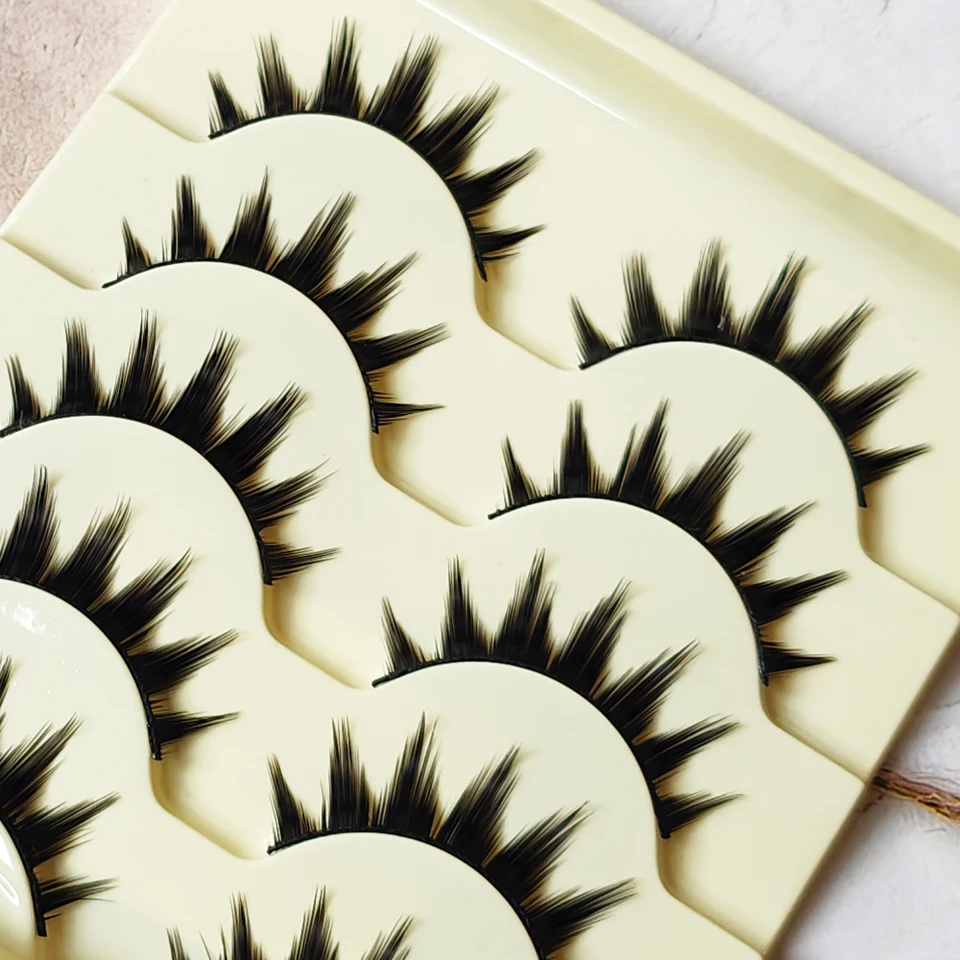 5 Pares de Pestañas Postizas Ojo de Gato Largas y Gruesas Cosplay Extensión de Pestañas Ahumadas Naturales Maquillaje Hechas a Mano Reutilizables 3