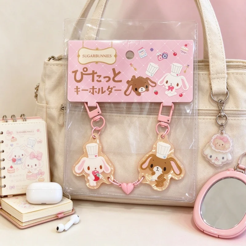 Kawaii Sugarbunnies Couple Keychain New Japanese Anime Cartoon Rabbit Backpack Zipper Decoration Magnetic Toy Friend's Gift