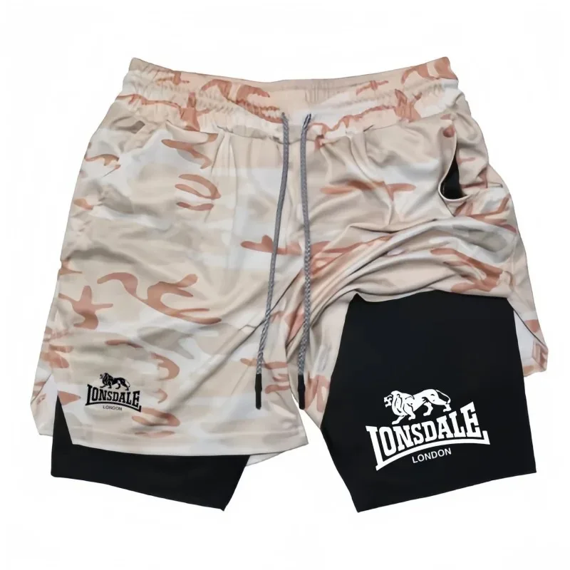 Print 2in1 Running Shorts for Men Gym Workout Compression Shorts with Phone Pocket Towel Loop Summer Sport Athletic Activewear image 5