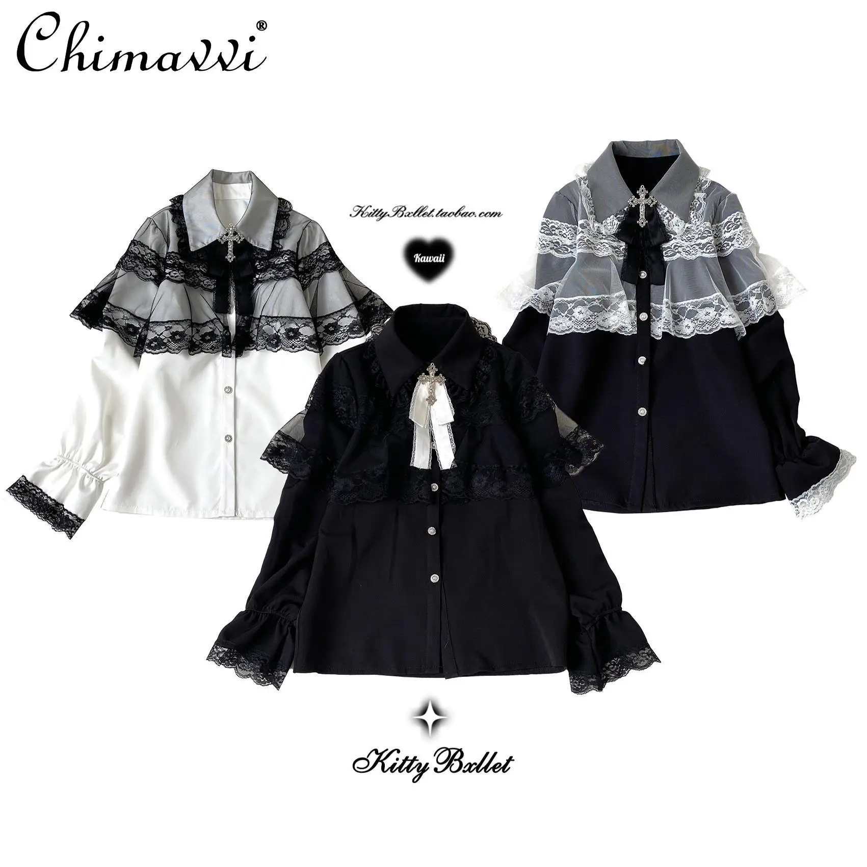 Original Japanese Mine Series Mass-produced Lace Cloak Long-sleeved Shirt Sweet Girl Long-sleeved Loose Lolita Y2k Shirt Top