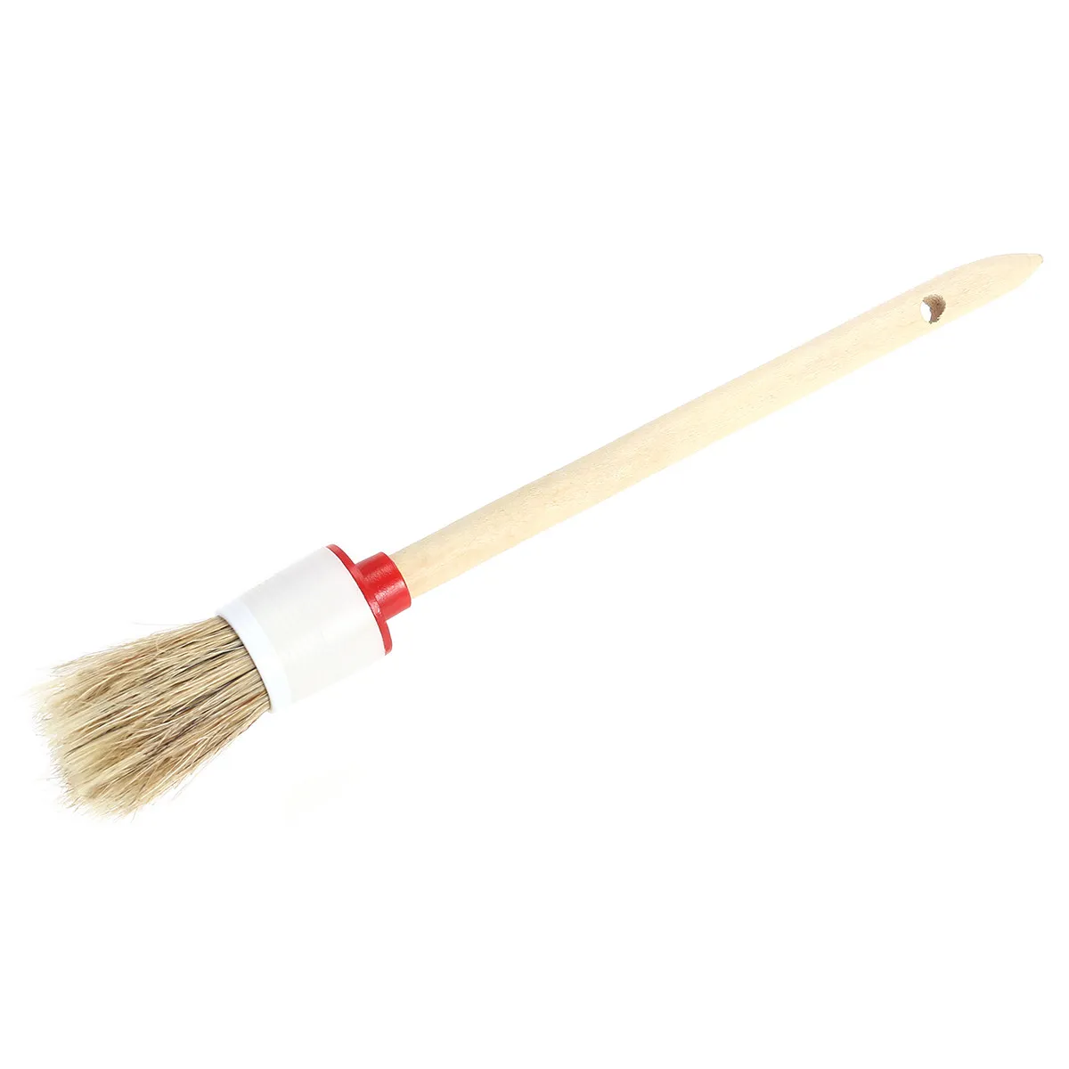 Round Head Wood Handle Boar Hair Brush Non-Slip Bristle Cleaner Hanging Hole Ideal for Wheels Brush