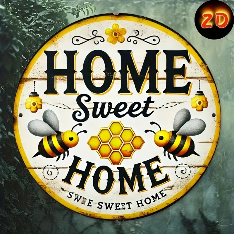 لوحة فنية جدارية معدنية عتيقة 'Home Sweet Home' - لافتة قصدير مطبوعة ثنائية الأبعاد للديكور الداخلي/الخارجي، لا حاجة للكهرباء #6