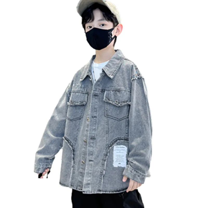 

Korean Style Spring Autumn Children Denim Jacket For Boy Kids Grey Color Jeans Coat Teenage Child Casual Outwear Tops 5-14 Years