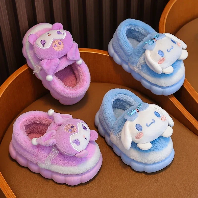 2024 New Winter Warm Cute Cartoon Indoor Mule Soft Non-slip Fluffy Slippers For Women Cover Heel Slides Ladies Home Cotton Shoes