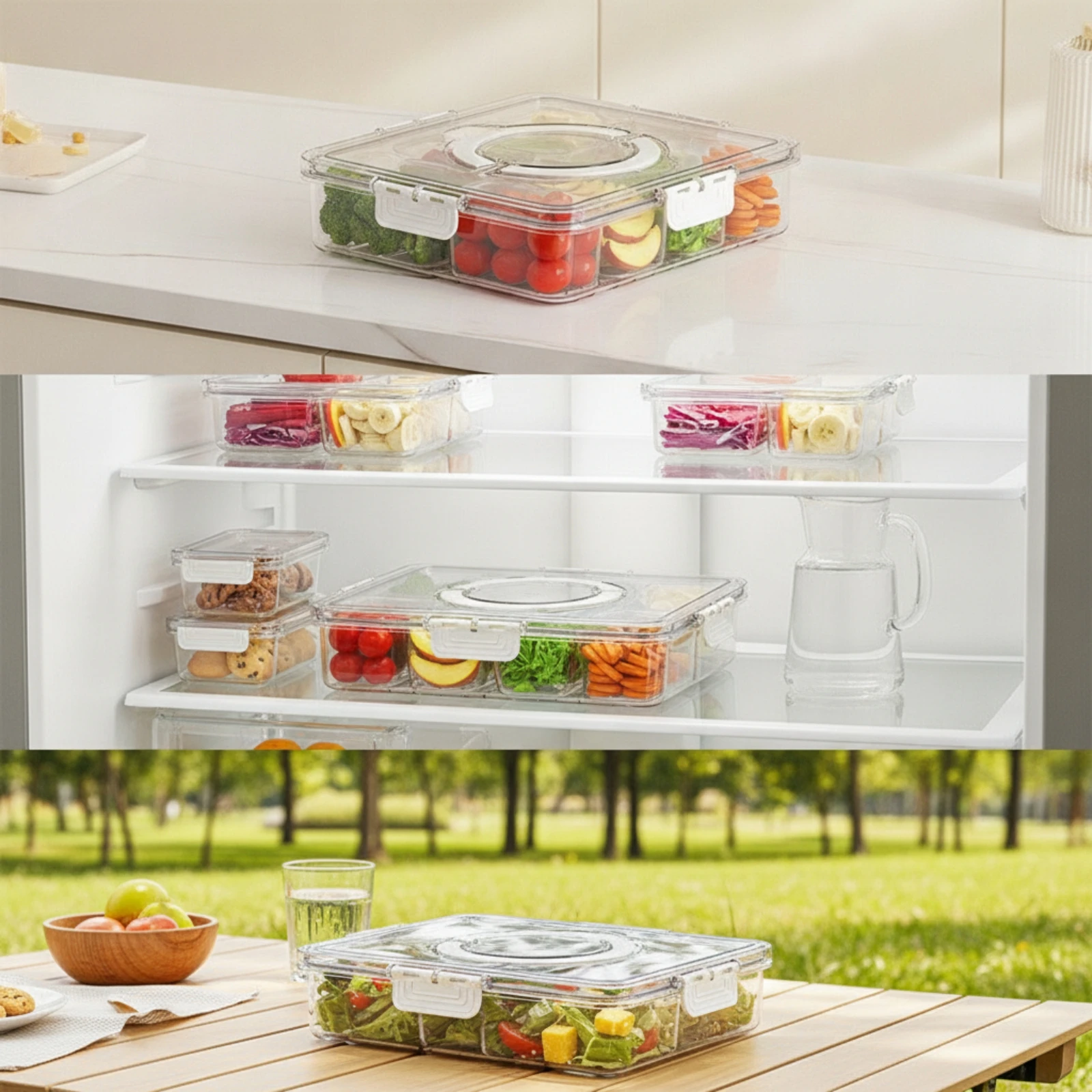 

8-Compartment Food Box Slim Divided Food Storage Container Divided Organizer Box with Lid Refrigerator Safe