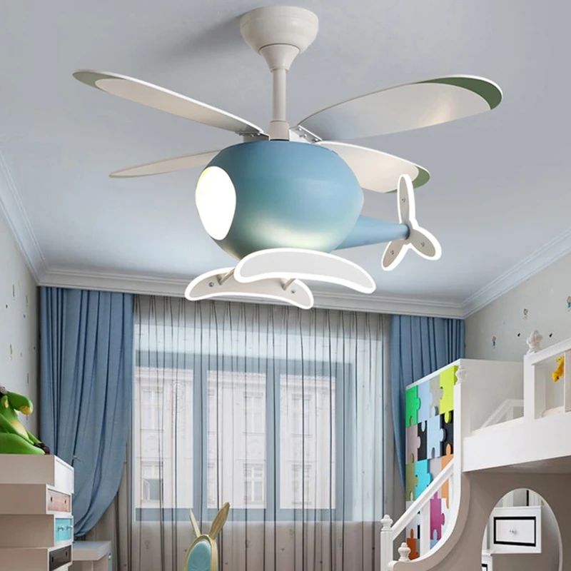 

Modern Airplane Ceiling Fan Lights Children's Bedroom Dining Room Study Theme Hotel Ceiling Fan Lamps Indoor LED Lighting Decor