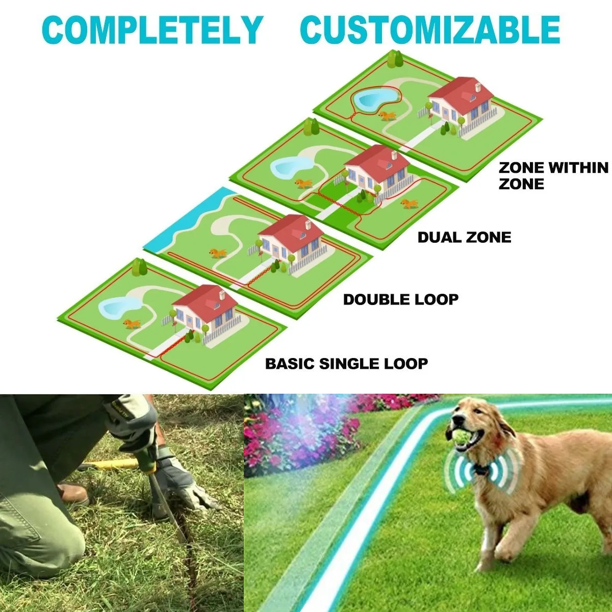 Electric Pet Dog Wired Fence Thick Cable Rechargeable Waterproof Dog Training Collar Electronic Shock Fenceing System