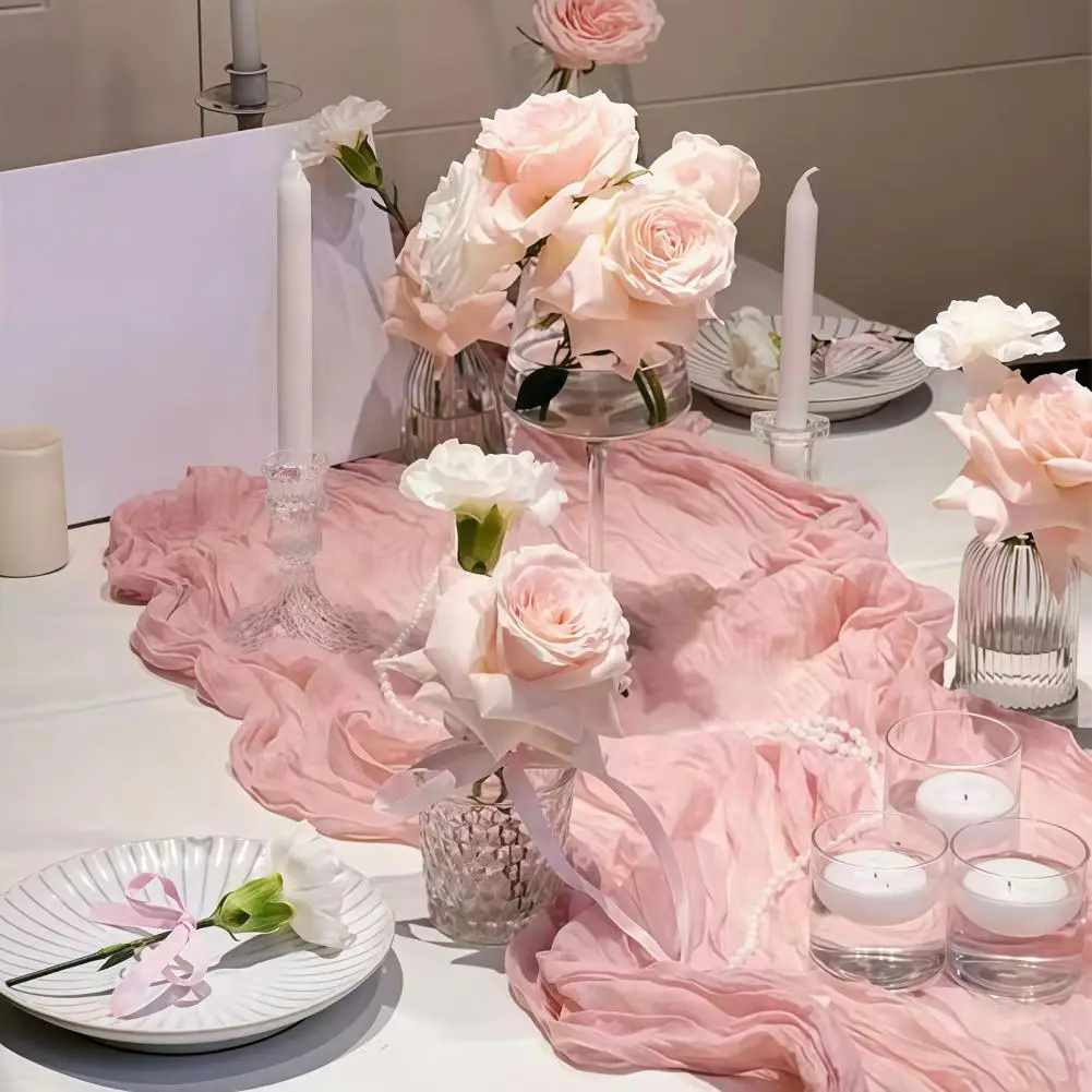 

Cheesecloth Table Runner Wrinkled Boho,Romantic Rustic Farmhouse Table Runner for Wedding Bridal Shower Party Banquet