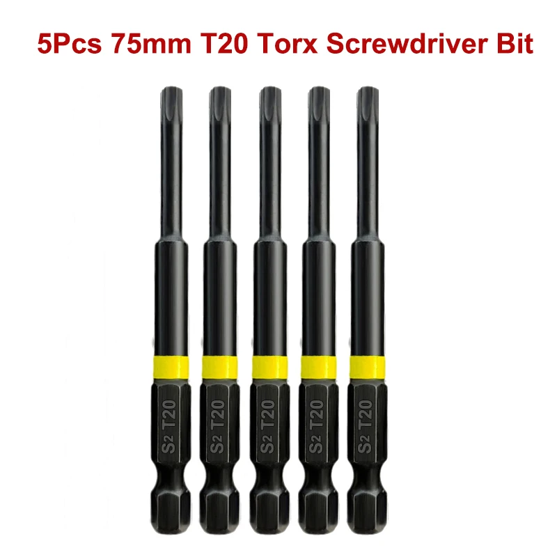 

Security Torx Star Bits Set, Hex Shank, Tamper Resistant, Magnetic Screwdriver Bit, T20, T25, T27, T30, T40, 5Pcs, 75mm, 1/4"