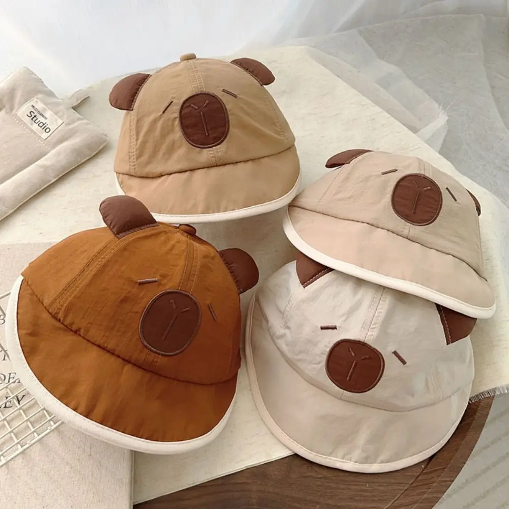 

Korean Spring Summer Baby Bucket Hat Soft Thin Short Brim Newborn Bonnet Cute Capybara Boys Girls Sunscreen Hat Kids