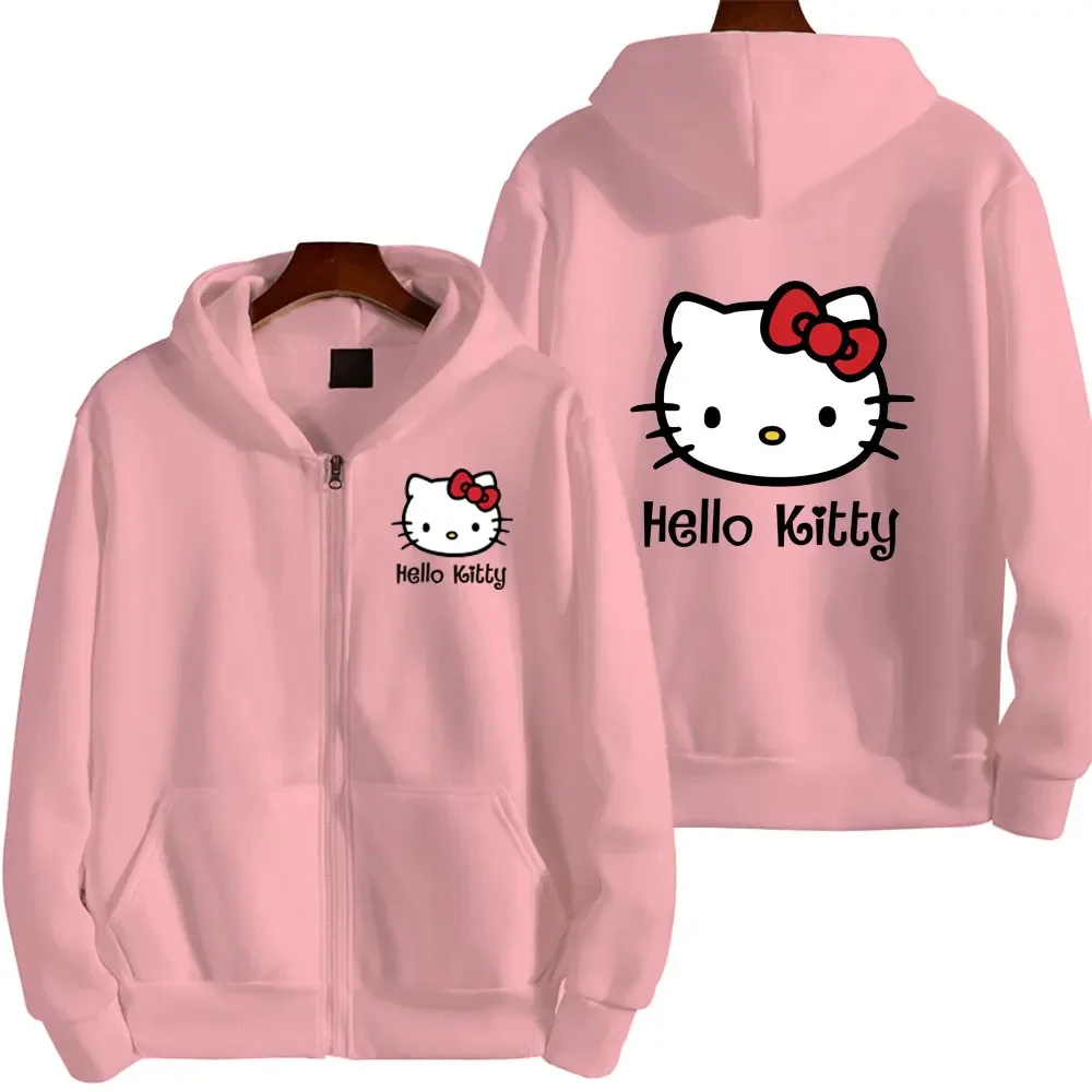 Women's Zipper Hoodie Autumn and Winter New Cute Kawaii Sanrio Hello Kitty Pattern Sweatshirt 2024 Streetwear Women's Clothing