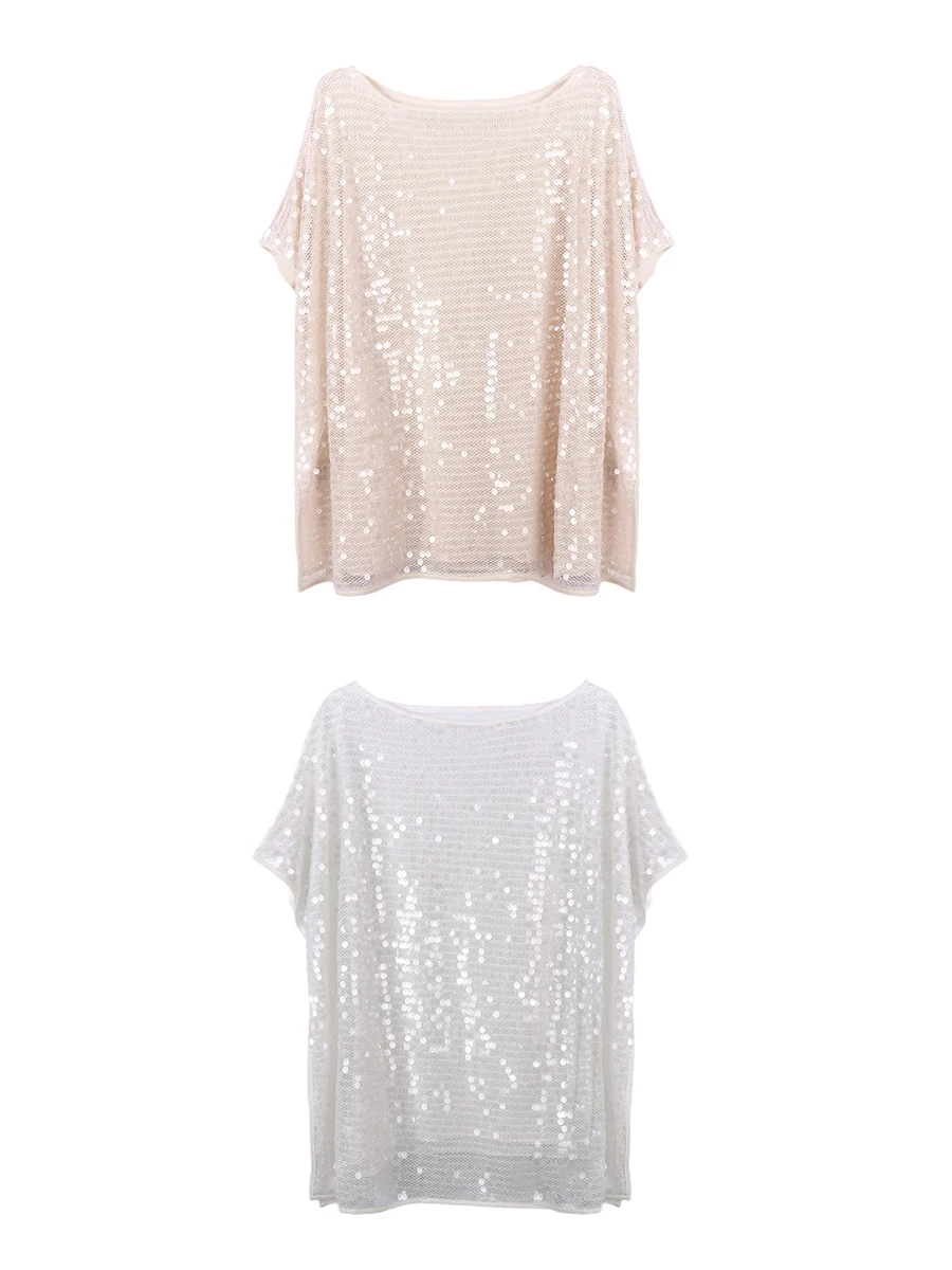 

Роскошная женская футболка DeeSicile с пайетками, свободного кроя, с коротким рукавом, повседневный летний топ