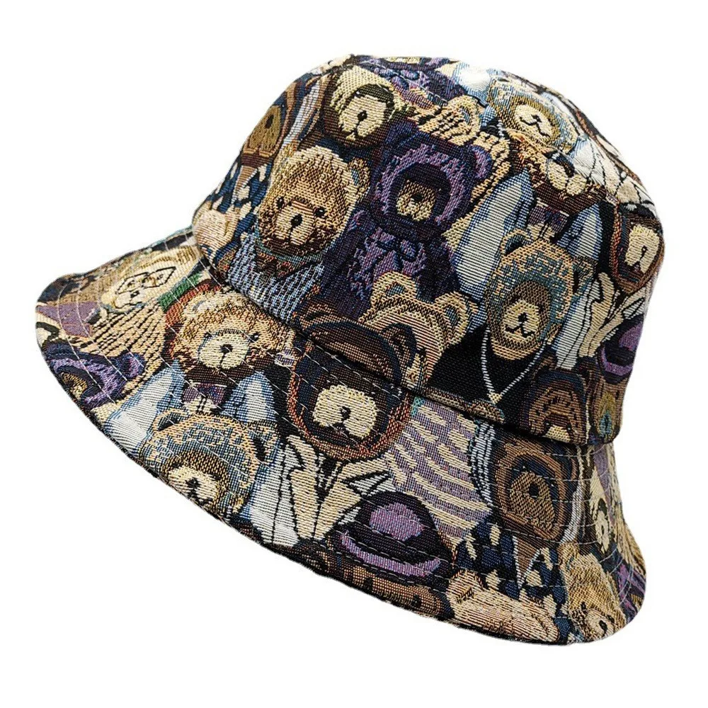 الدب الصغير صياد قبعة لطيف الوجه تغطي الجاكار الطنف قبعة القطن القنب القماش طوي قبعات الشمس الصيف