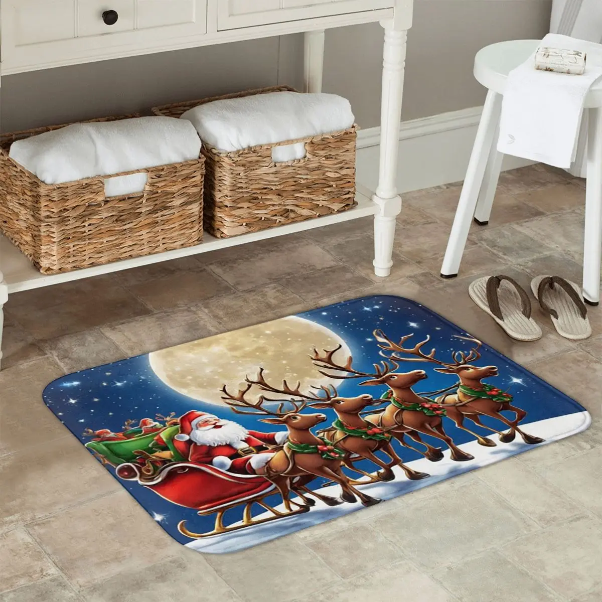 

Рождественский дизайн с оленями и Санта-Клаусом, противоскользящий коврик для двери, напольный коврик, ковер для кухни, входа, дома, коврики для ног