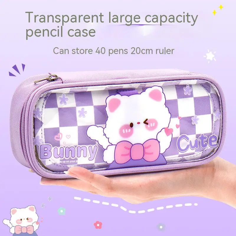 CHEN LIN 1Pcs Kawaii Transparant Pencil Case Large Capacity Waterproof Pen Bag Cute Storage Pen Pouch Student Stationery Supply