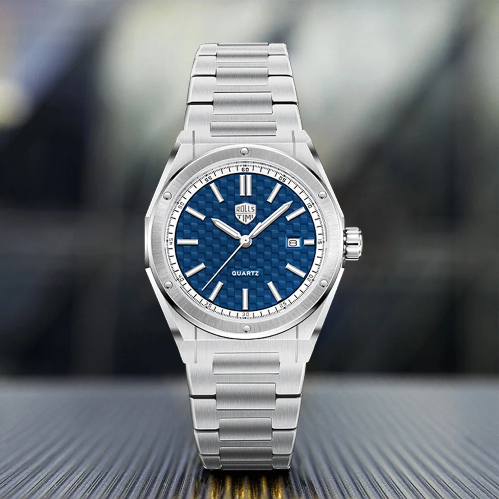 2025 RollsTimi reloj para hombre, reloj de cuarzo de alta moda para hombre, espejo de zafiro luminoso, reloj deportivo resistente al agua para hombre de acero inoxidable