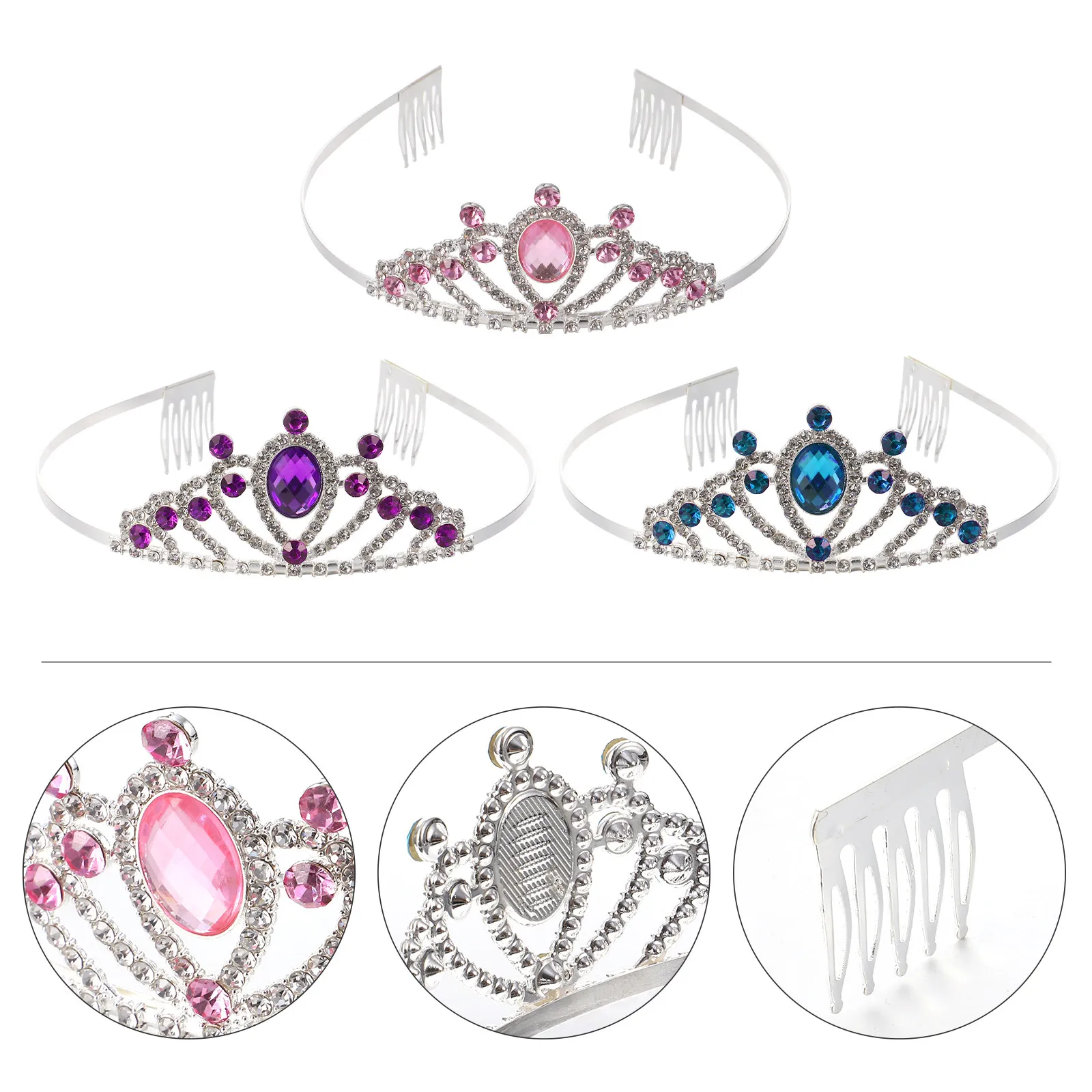 

3Pcs 's Crown Headband Rhinestone Tiara Elegant Party Hair Accessories for Wedding Headdress Fashion Hair