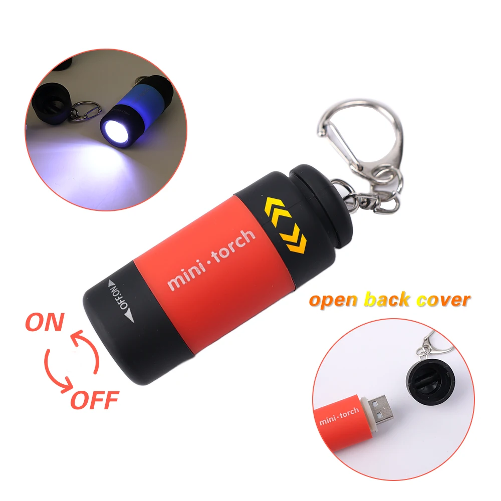 Llavero con carga USB, linterna, Mini linterna LED de bolsillo, lámpara con interruptor giratorio, linternas impermeables, luces brillantes para