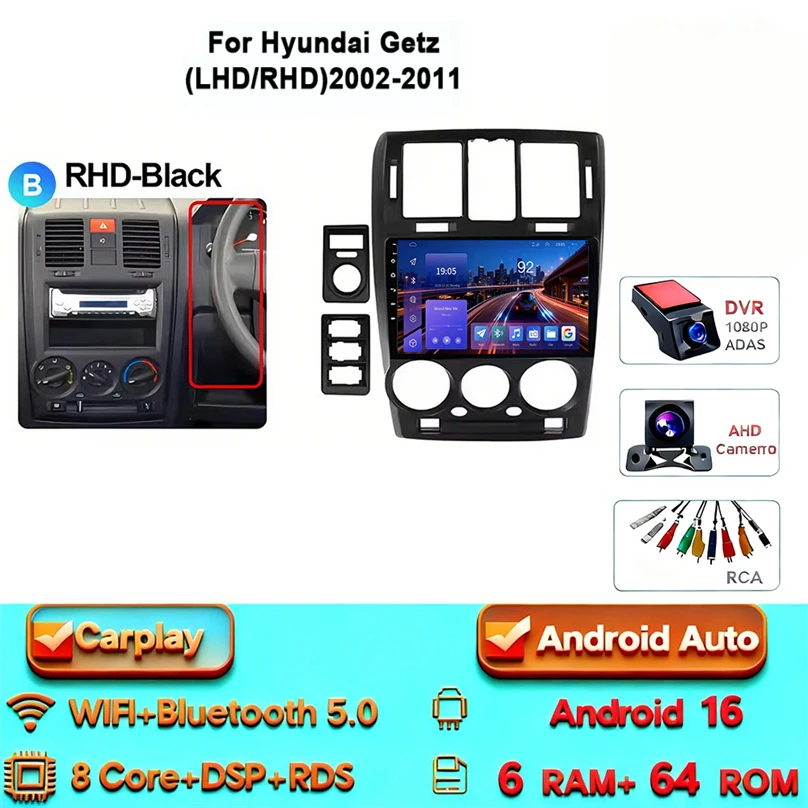 Android 16 Carplay Android Auto 4G WIFI voor HYUNDAI GETZ 2002-2011 GPS DSP BT 2Din Touchscreen multimedia Autoradio