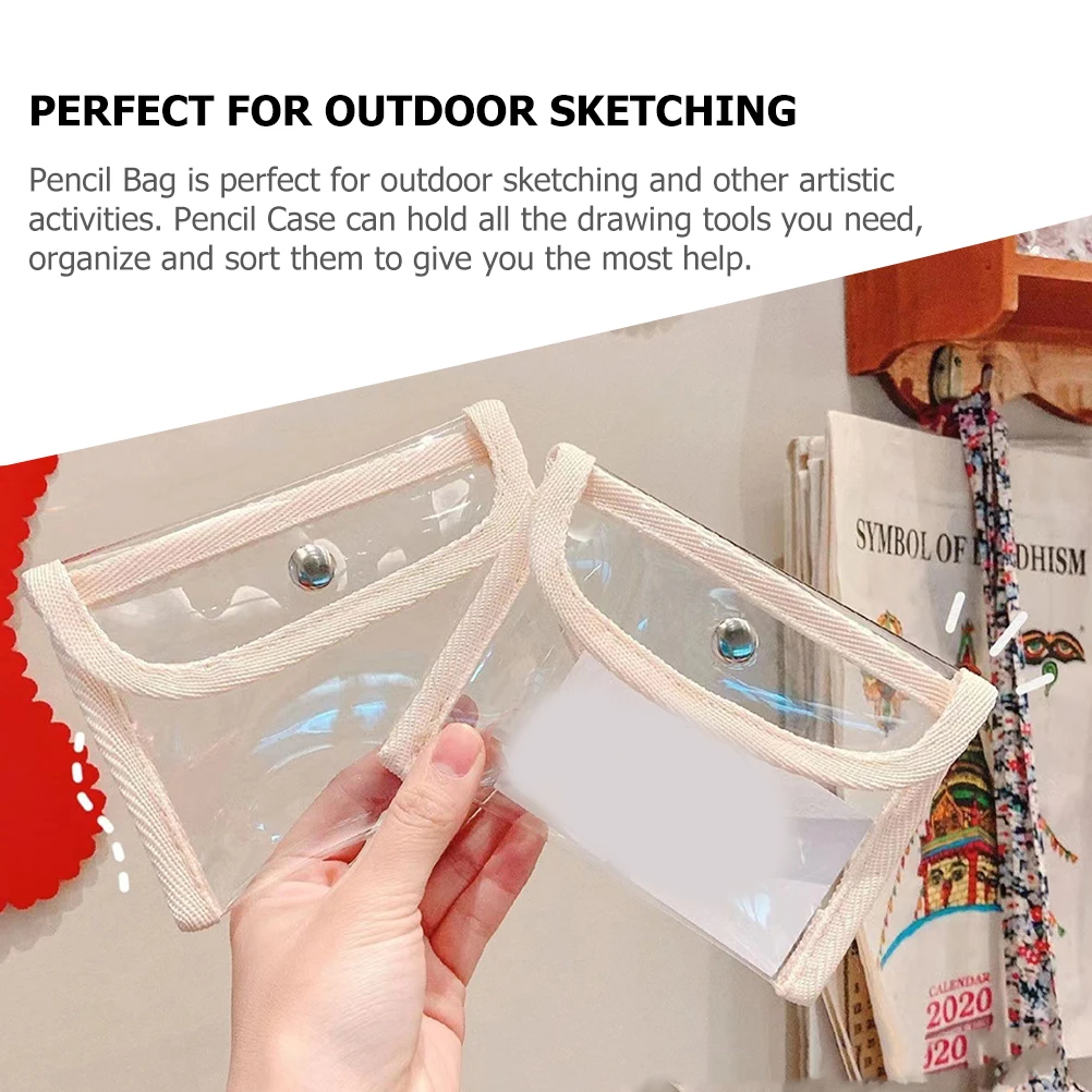 

2pcs PVC Pen Bag Large Capacity Transparent Stationery ganizer Lightweight Button Design Pencil Case for Students Art