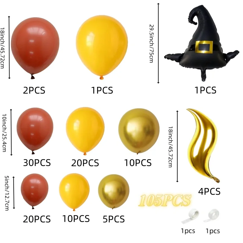 105-teiliges Ballongirlanden-Set im Magic Academy-Stil, Kaffee-Gold Zaubererhut-Ballonkette, Geburtstagsparty-Dekorationsballons – Detail 12