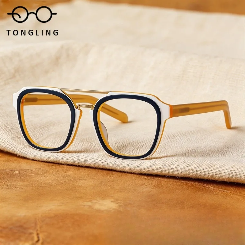 

New High-Quality Men Fashion Trendy Glasses High-End Women Handcrafted Superior Multi-Color Acetate Round Frame Eyeglass Frame