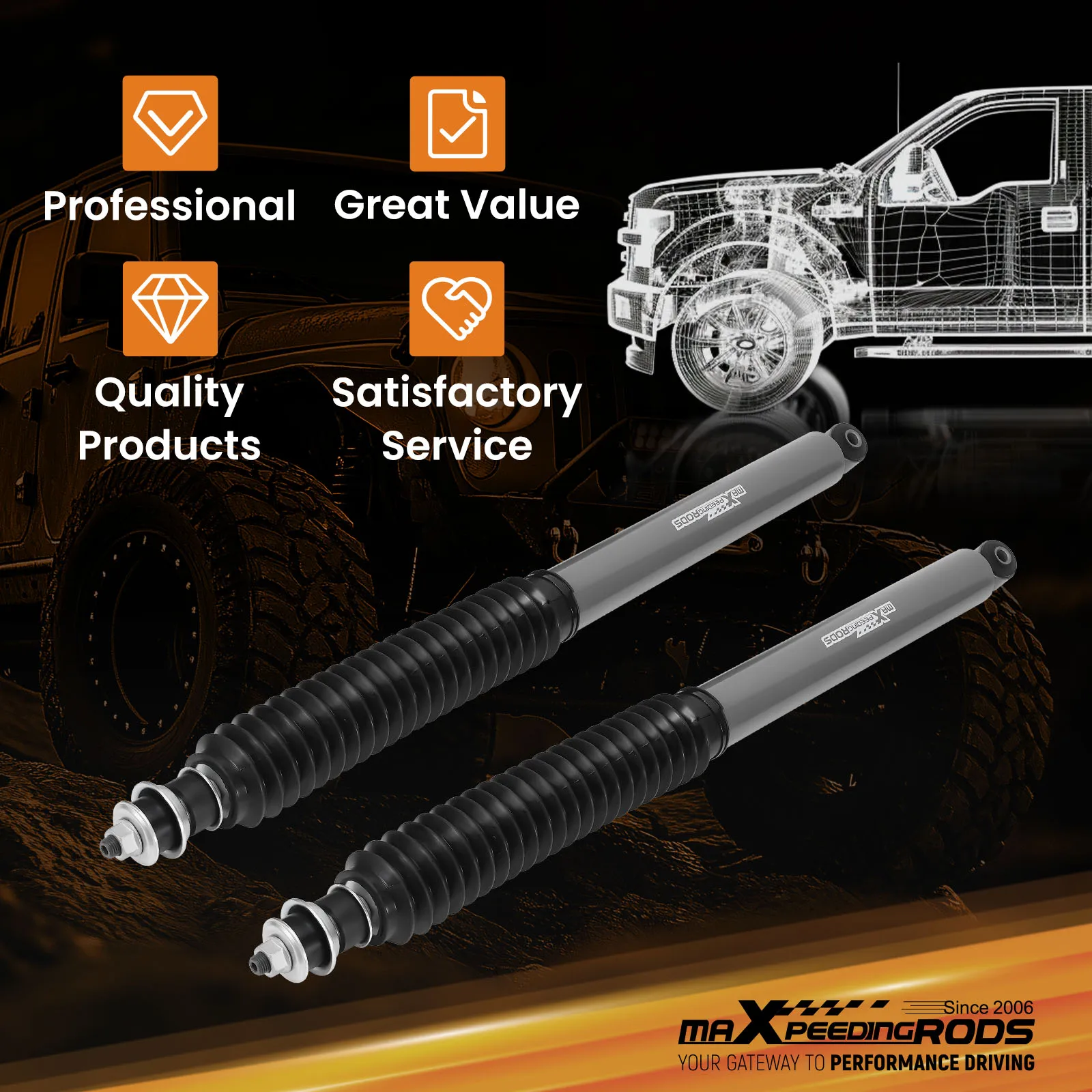 

4-8" Off Road Rear Lift Shock Absorbers for Toyota Tundra 2007-2021 4WD RWD 4-8" Lift G1 Rear Shock Absorbers for Toyota