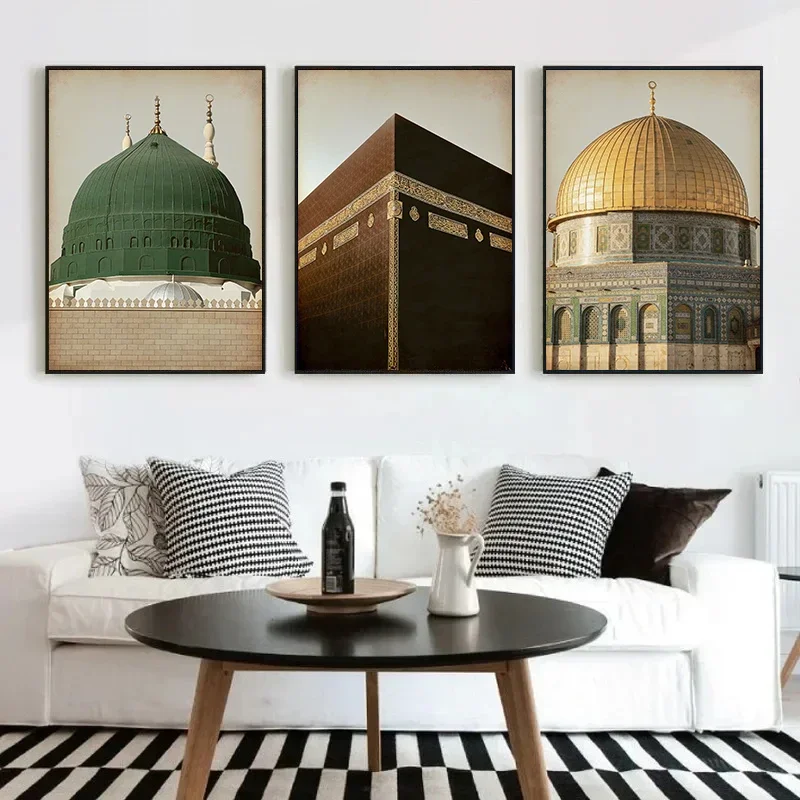 Mosquitera islámica Masjid, Alá, Meca, Medina, Kaaba, carteles del lugar sagrado, pintura en lienzo, imágenes artísticas de pared impresas, decoración para sala de estar