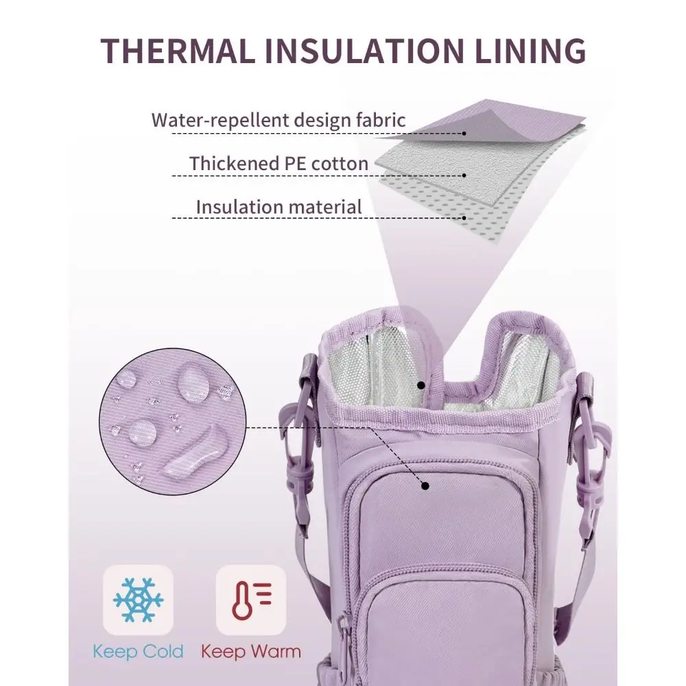 Stylish Water-resistant Water Bottle Holder Bag with Handle Portable Holder Pouch Adjustable Insulating Cup Sleeve for Women