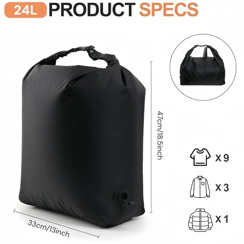 A25F-Reusables Clothes Organizer 24L Hand Roll Compression Storage Bag Travel Luggage Cubes Sealed Packing Bag