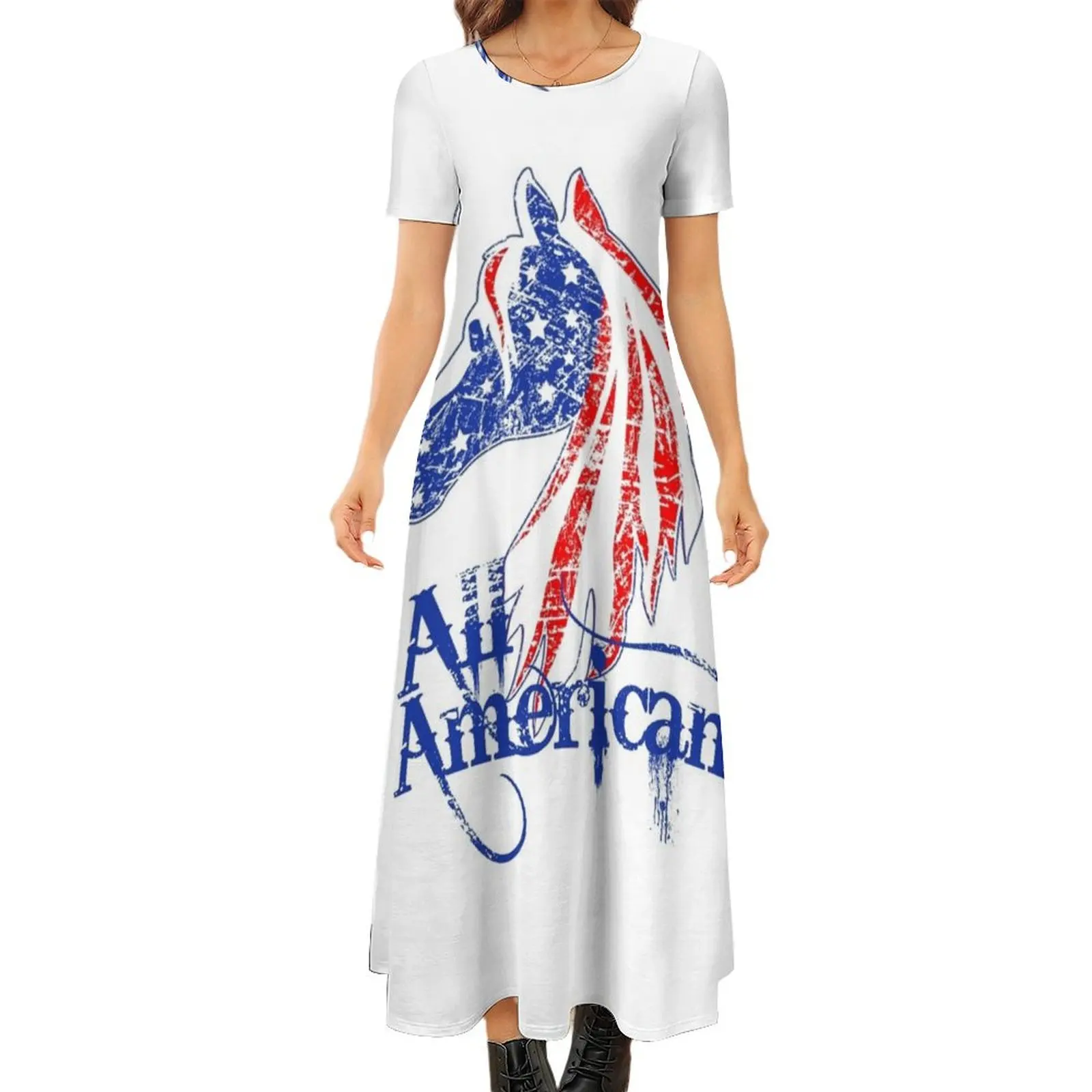 

All American USA Patriotic Horse NickerStickers on Redbubble Round Neck Short Sleeve Dress long sleeve dress Casual dresses